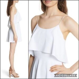 Alice + Olivia White Silk Blend Crepe Flounce Ruffle Popover Bodice Mini Dress